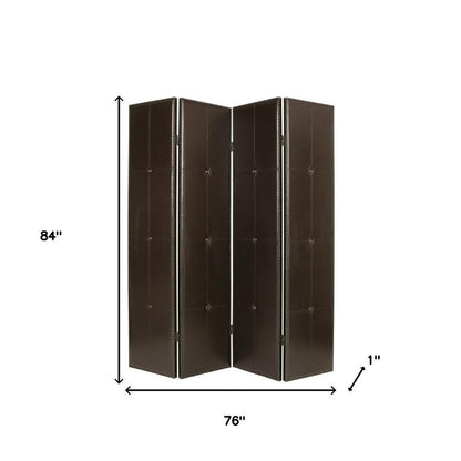 84" Brown Faux Leather Folding Four Panel Screen Room Divider HomeRoots