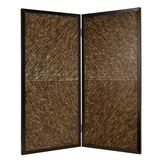 84" Brown Folding Two Panel Screen Room Divider