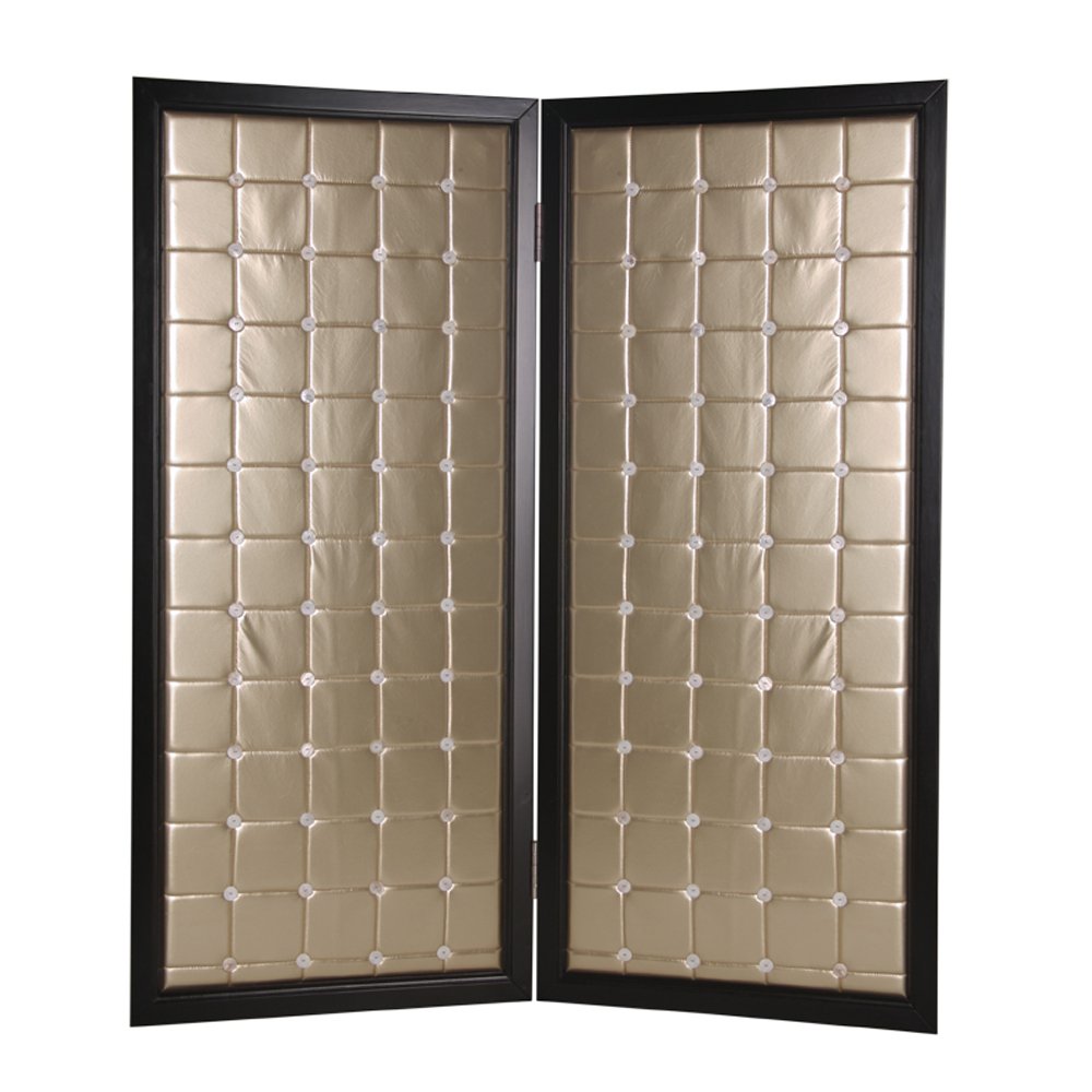84" Gold Fabric Folding Two Panel Screen Room Divider HomeRoots