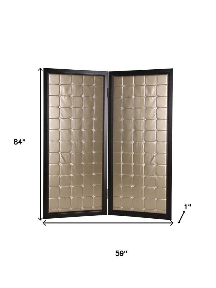 84" Gold Fabric Folding Two Panel Screen Room Divider HomeRoots