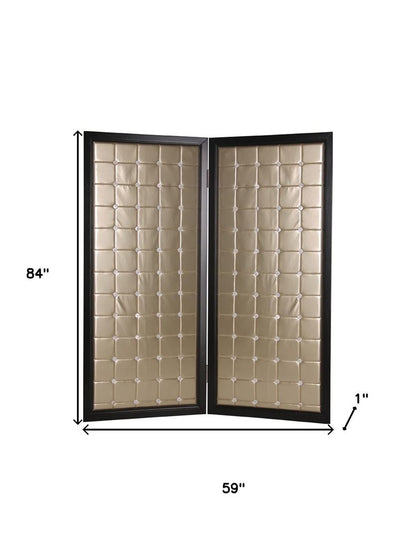 84" Gold Fabric Folding Two Panel Screen Room Divider HomeRoots