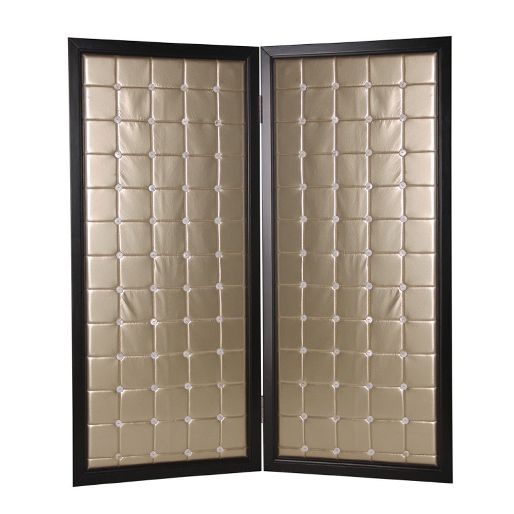 84" Gold Fabric Folding Two Panel Screen Room Divider HomeRoots