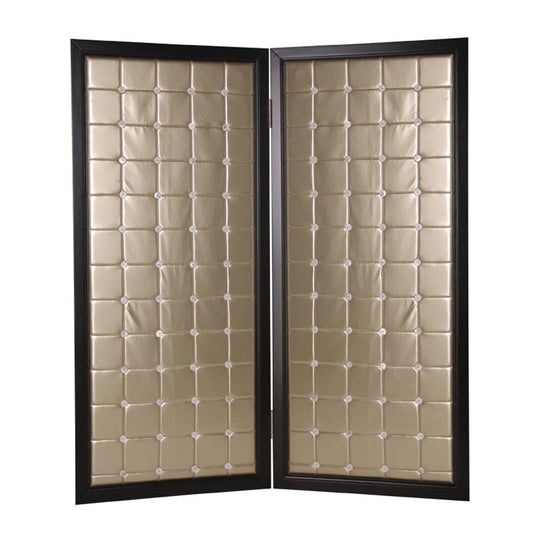 84" Gold Fabric Folding Two Panel Screen Room Divider HomeRoots