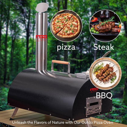 Black Pizza Oven Outdoor 12" Automatic Rotatable Pizza Ovens Portable Stainless Steel Wood Fired Pizza Oven Pizza Maker - FurniFindUSA