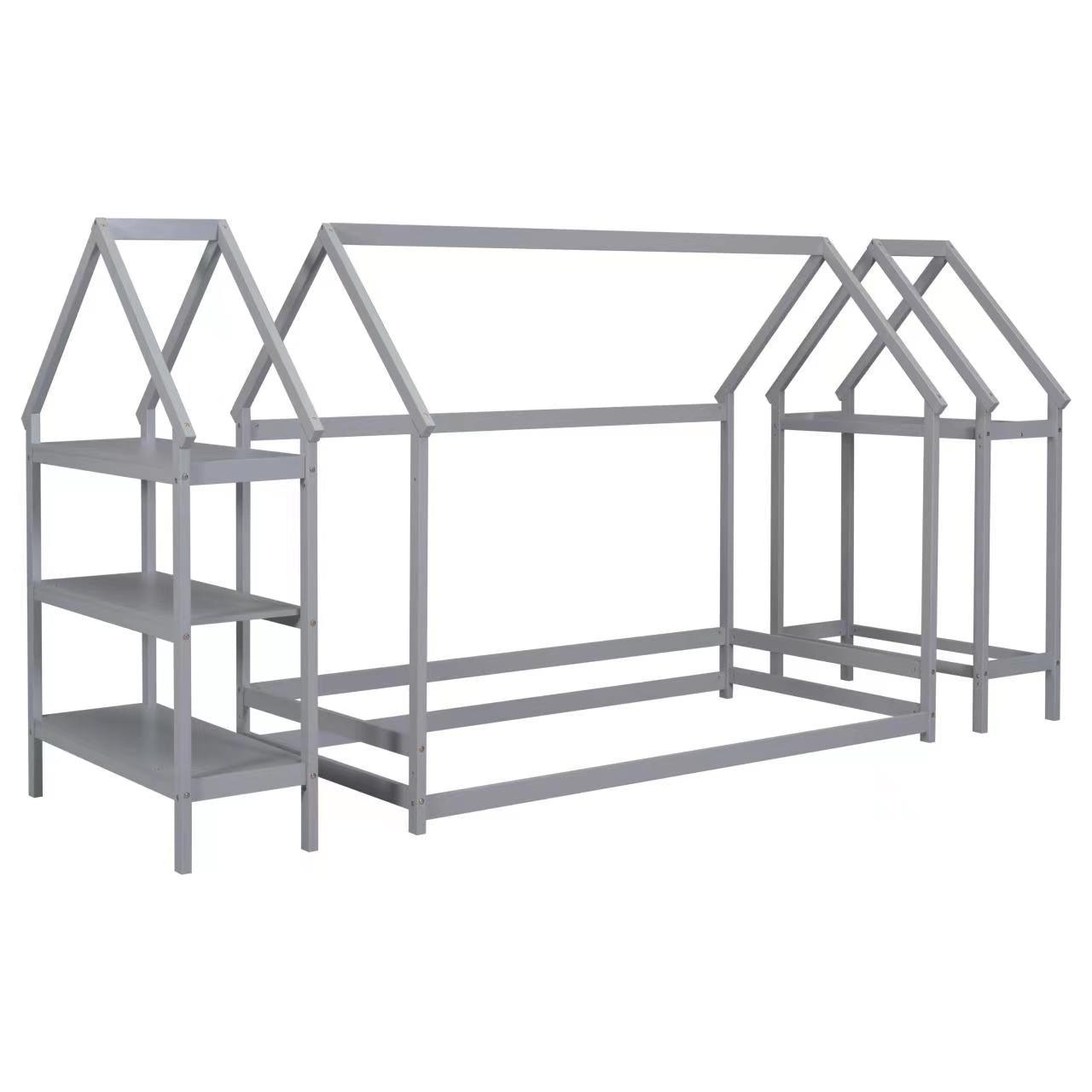 Twin House-Shaped Floor Bed with 2 Detachable Stands Grey - FurniFindUSA