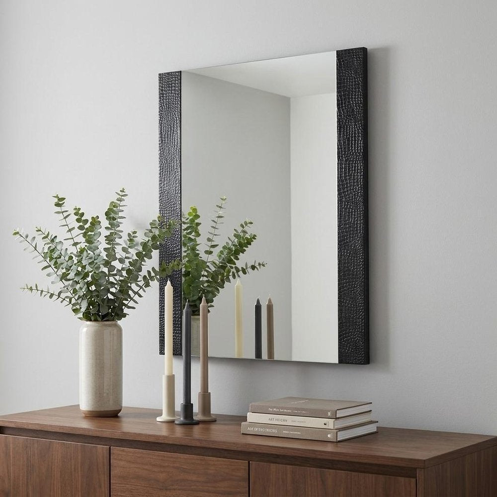 41" Black Faux Shagreen Partially Framed Accent Mirror HomeRoots
