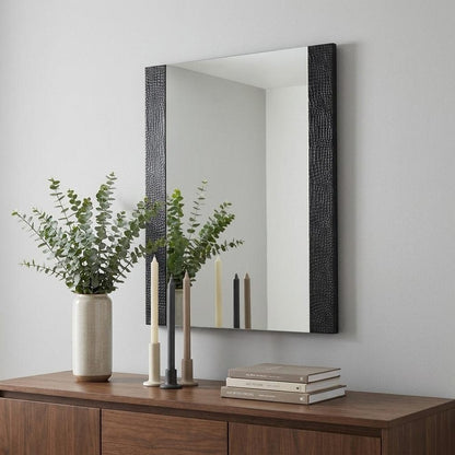 41" Black Faux Shagreen Partially Framed Accent Mirror HomeRoots