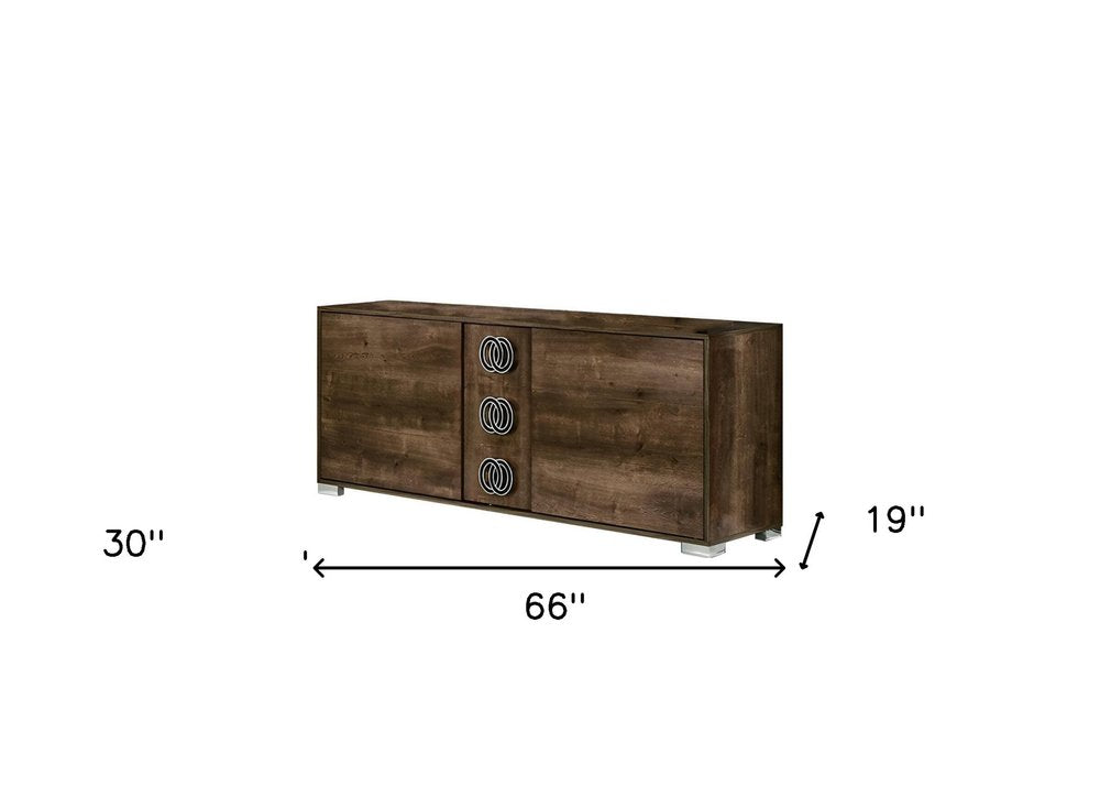 66" Brown Wood Three Drawer Double Dresser HomeRoots