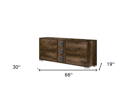 66" Brown Wood Three Drawer Double Dresser HomeRoots