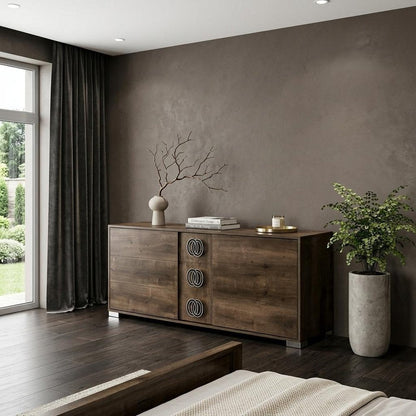 66" Brown Wood Three Drawer Double Dresser HomeRoots