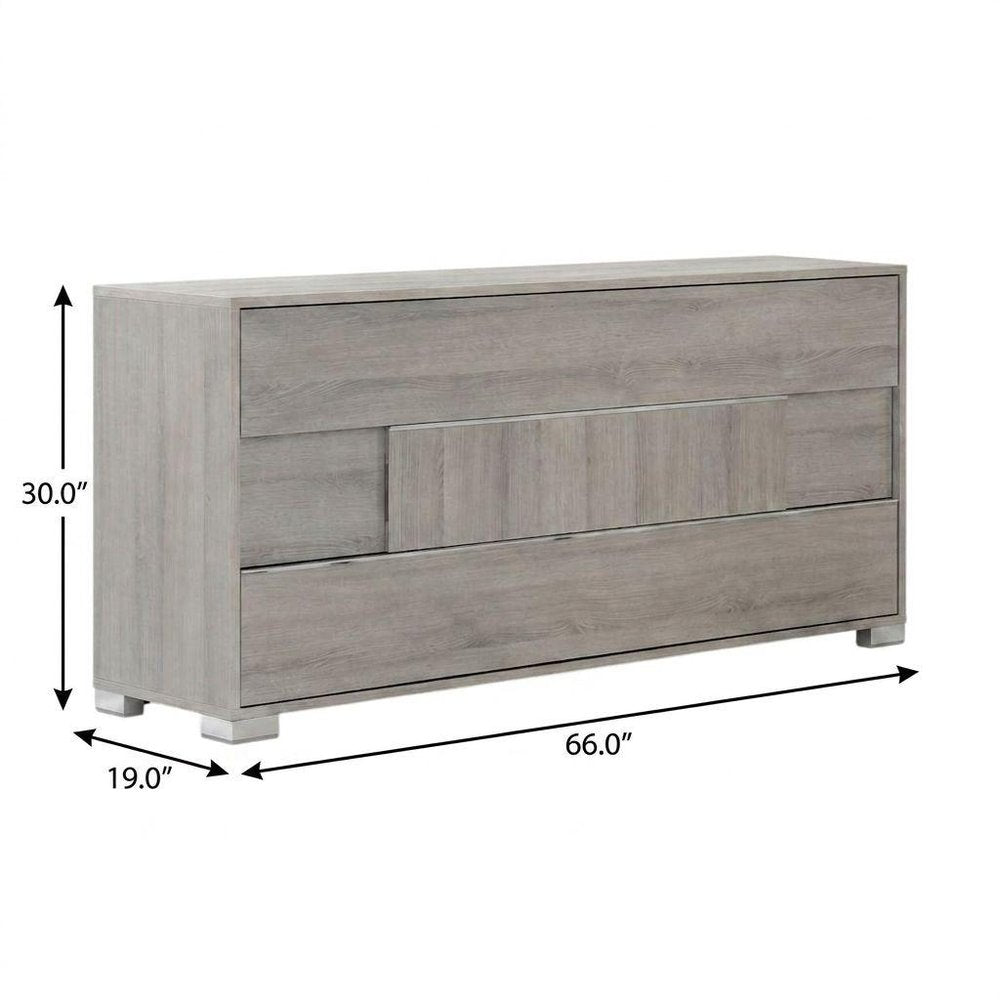 66" Gray Wood Three Drawer Double Dresser HomeRoots