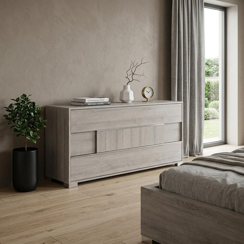 66" Gray Wood Three Drawer Double Dresser HomeRoots