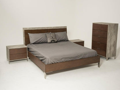 Modern Dark Walnut & Concrete Eastern King Bed - FurniFindUSA