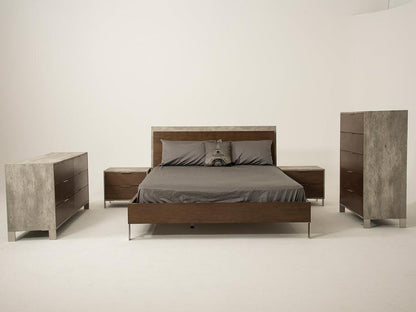 Modern Dark Walnut & Concrete Eastern King Bed - FurniFindUSA