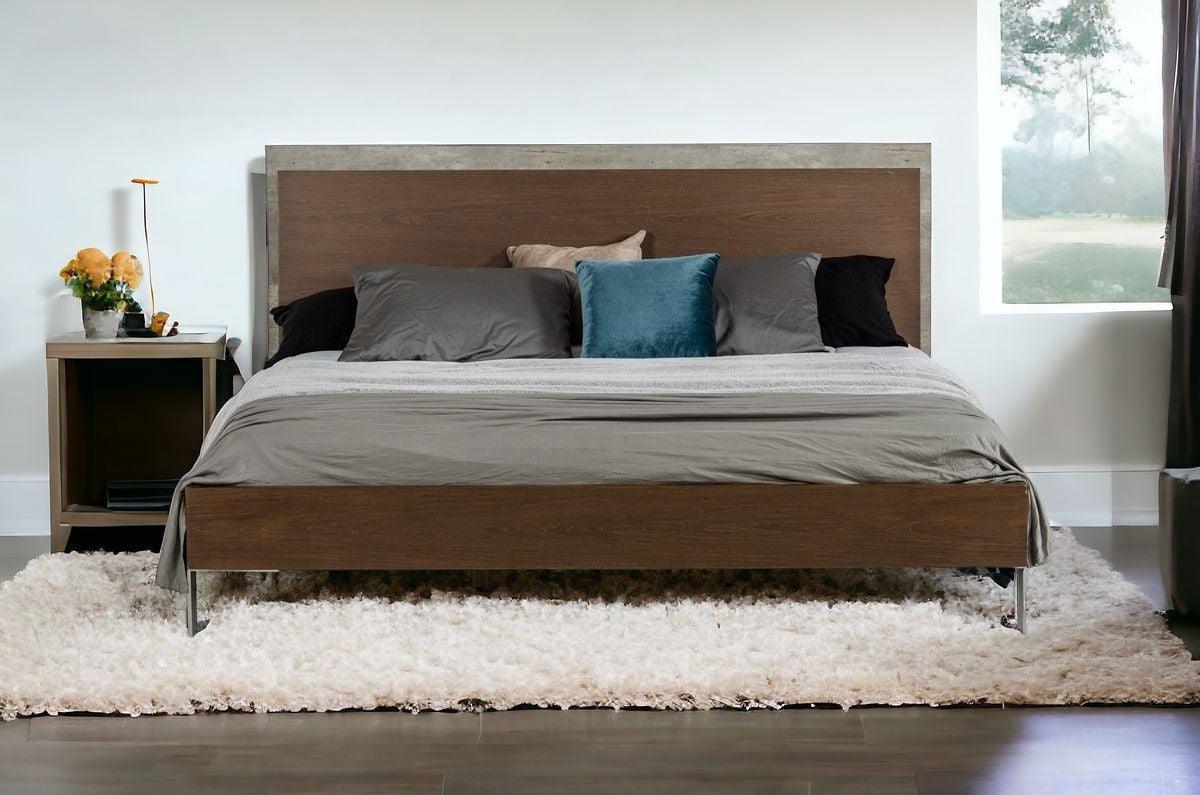 Modern Dark Walnut & Concrete Eastern King Bed - FurniFindUSA