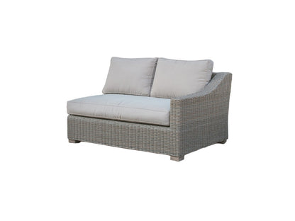 Three Piece Outdoor Gray Rattan Sectional Seating Group with Beige Cushions