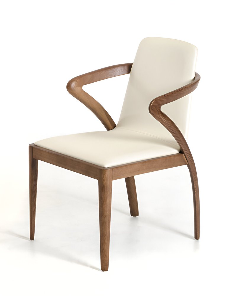 Cream and Brown Upholstered Faux Leather Dining Arm Chair HomeRoots
