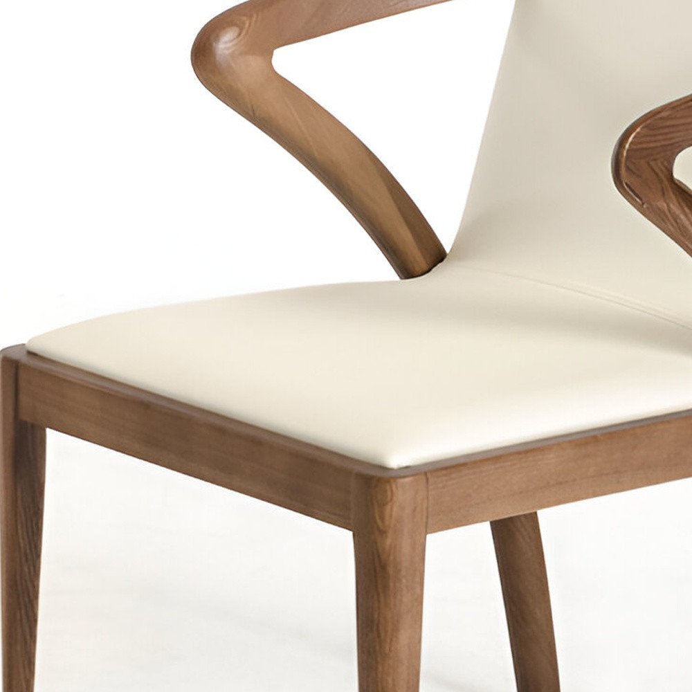 Cream and Brown Upholstered Faux Leather Dining Arm Chair HomeRoots