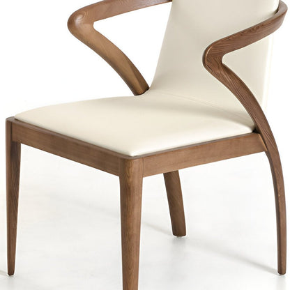 Cream and Brown Upholstered Faux Leather Dining Arm Chair HomeRoots