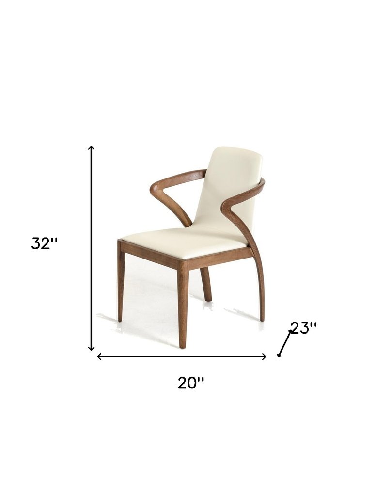 Cream and Brown Upholstered Faux Leather Dining Arm Chair HomeRoots