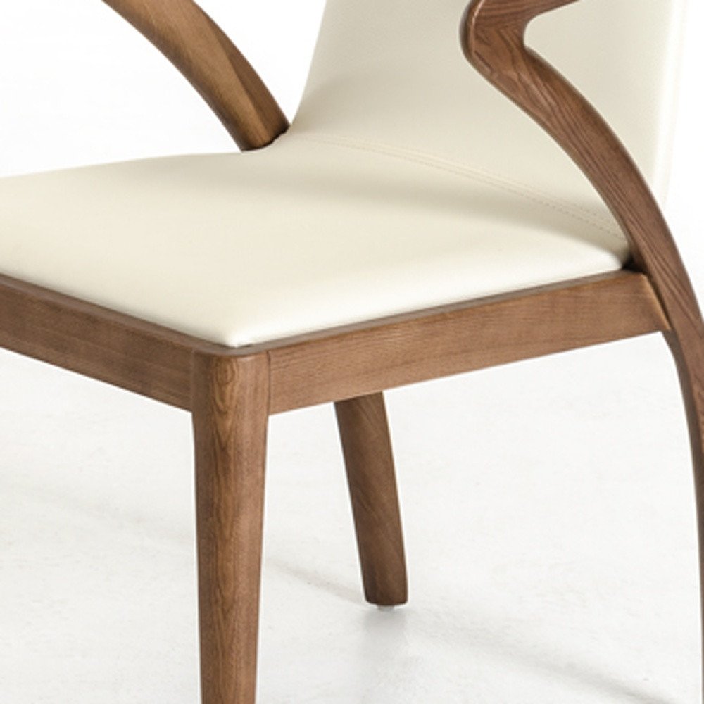 Cream and Brown Upholstered Faux Leather Dining Arm Chair HomeRoots
