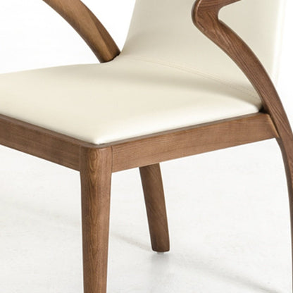 Cream and Brown Upholstered Faux Leather Dining Arm Chair HomeRoots