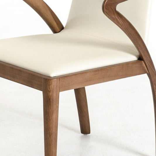 Cream and Brown Upholstered Faux Leather Dining Arm Chair HomeRoots