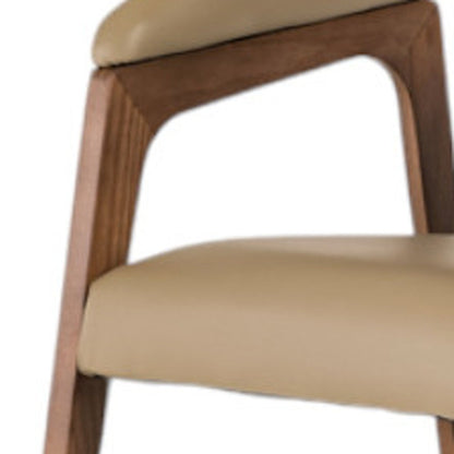 Taupe and Brown Upholstered Faux Leather Curved Back Dining Arm Chair HomeRoots