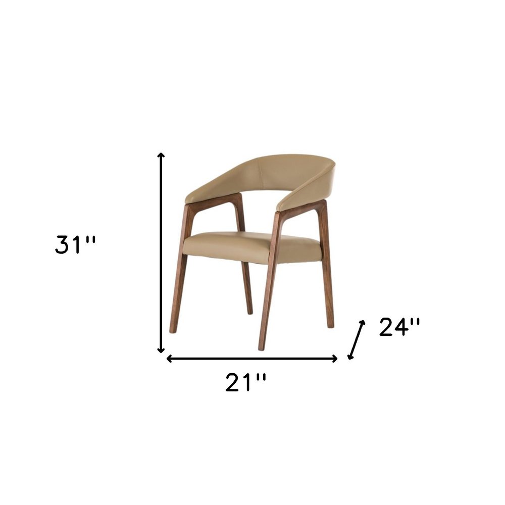 Taupe and Brown Upholstered Faux Leather Curved Back Dining Arm Chair HomeRoots