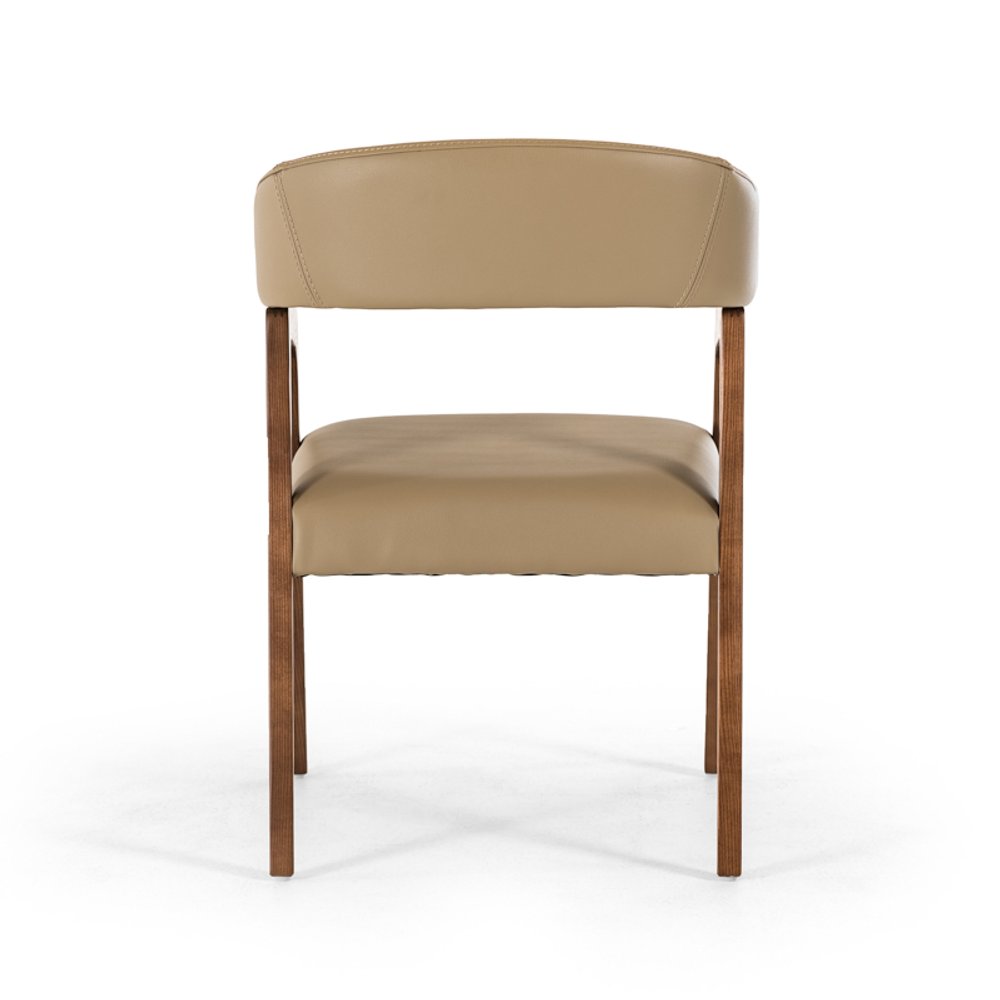 Taupe and Brown Upholstered Faux Leather Curved Back Dining Arm Chair HomeRoots