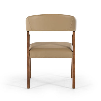 Taupe and Brown Upholstered Faux Leather Curved Back Dining Arm Chair HomeRoots