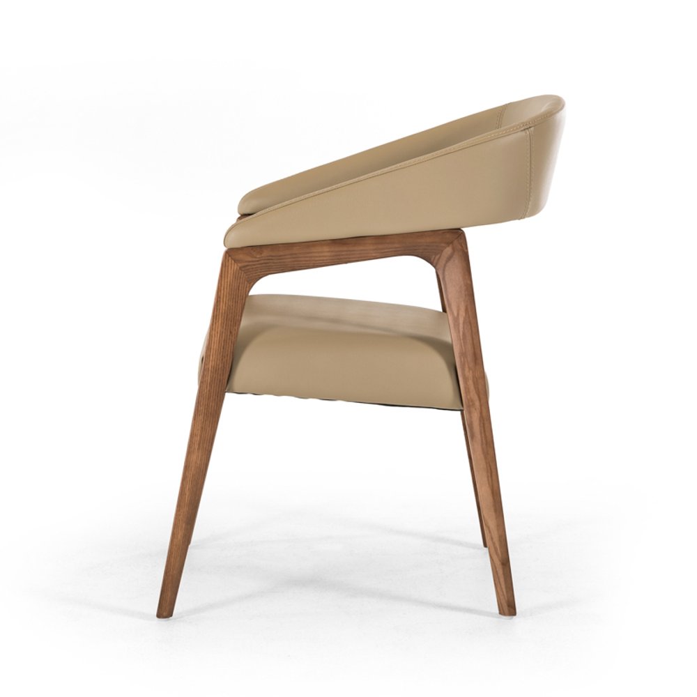 Taupe and Brown Upholstered Faux Leather Curved Back Dining Arm Chair HomeRoots