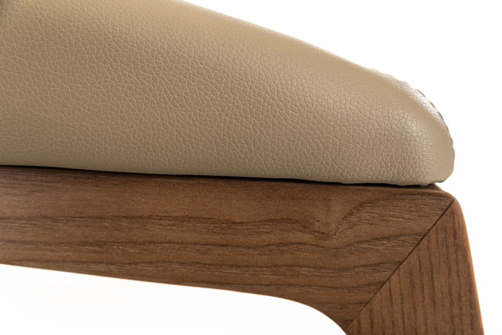 Taupe and Brown Upholstered Faux Leather Curved Back Dining Arm Chair HomeRoots