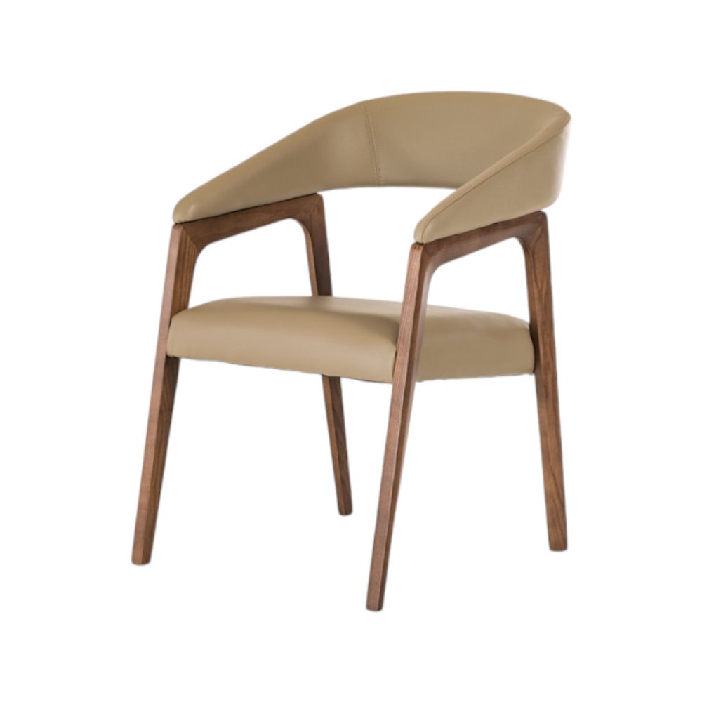Taupe and Brown Upholstered Faux Leather Curved Back Dining Arm Chair HomeRoots