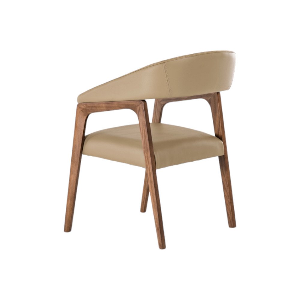 Taupe and Brown Upholstered Faux Leather Curved Back Dining Arm Chair HomeRoots