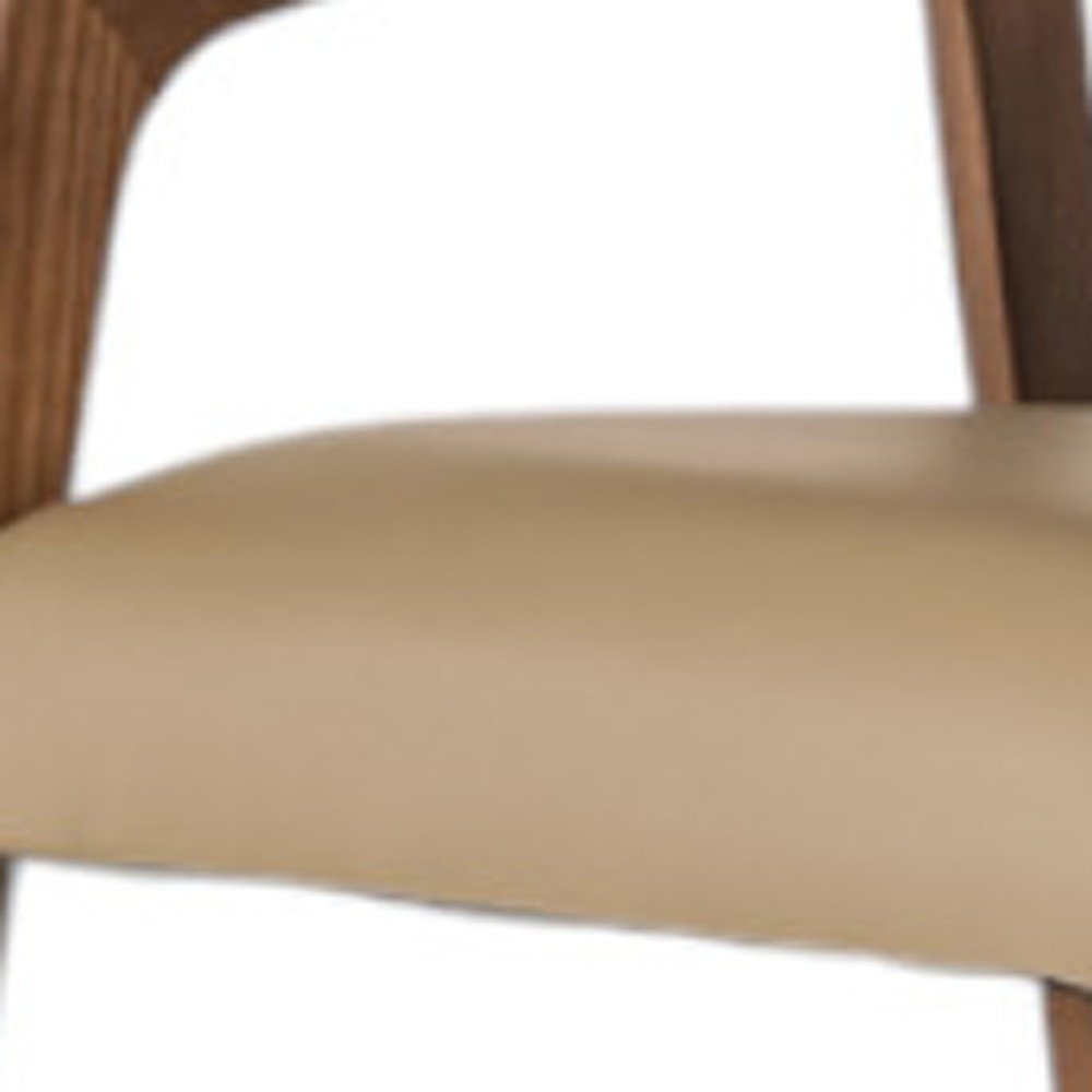 Taupe and Brown Upholstered Faux Leather Curved Back Dining Arm Chair HomeRoots