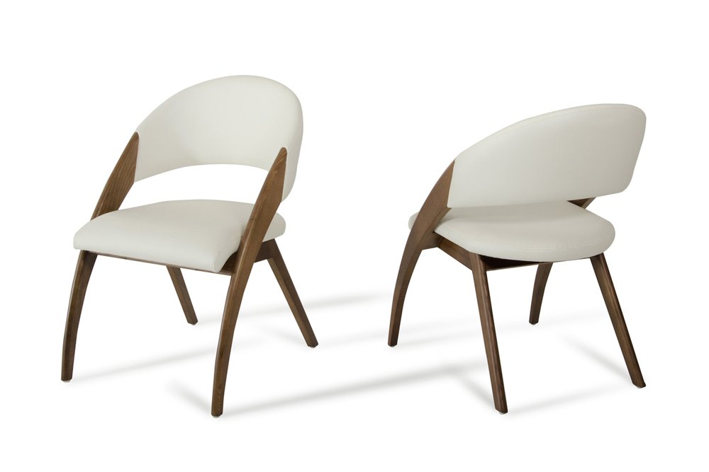 Set of Two Cream and Brown Upholstered Faux Leather Open Back Dining Arm Chairs HomeRoots