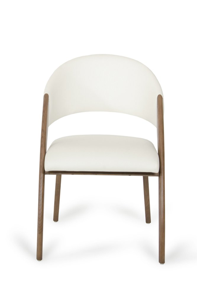 Set of Two Cream and Brown Upholstered Faux Leather Open Back Dining Arm Chairs HomeRoots