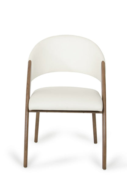Set of Two Cream and Brown Upholstered Faux Leather Open Back Dining Arm Chairs HomeRoots