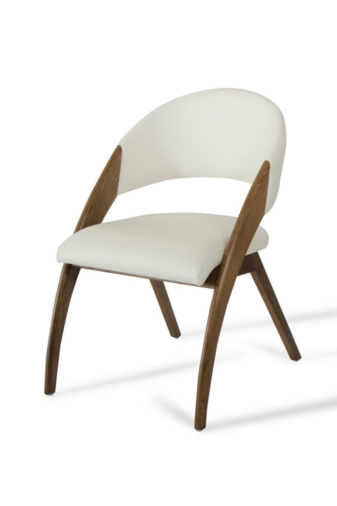 Set of Two Cream and Brown Upholstered Faux Leather Open Back Dining Arm Chairs HomeRoots
