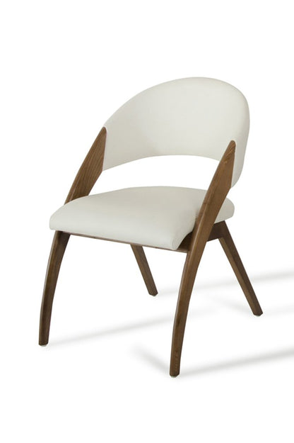 Set of Two Cream and Brown Upholstered Faux Leather Open Back Dining Arm Chairs HomeRoots