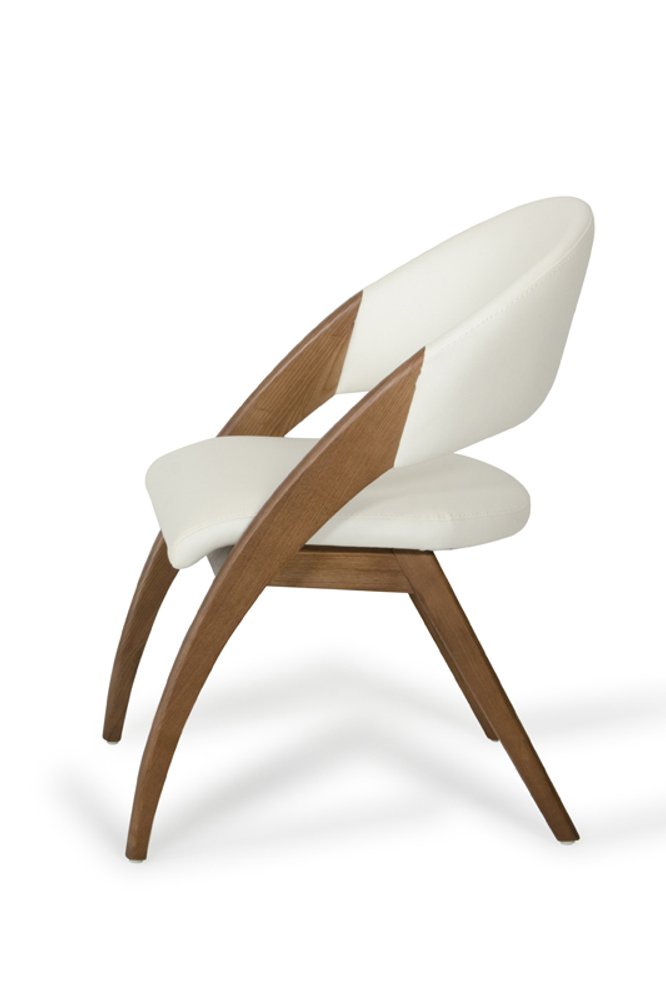Set of Two Cream and Brown Upholstered Faux Leather Open Back Dining Arm Chairs HomeRoots