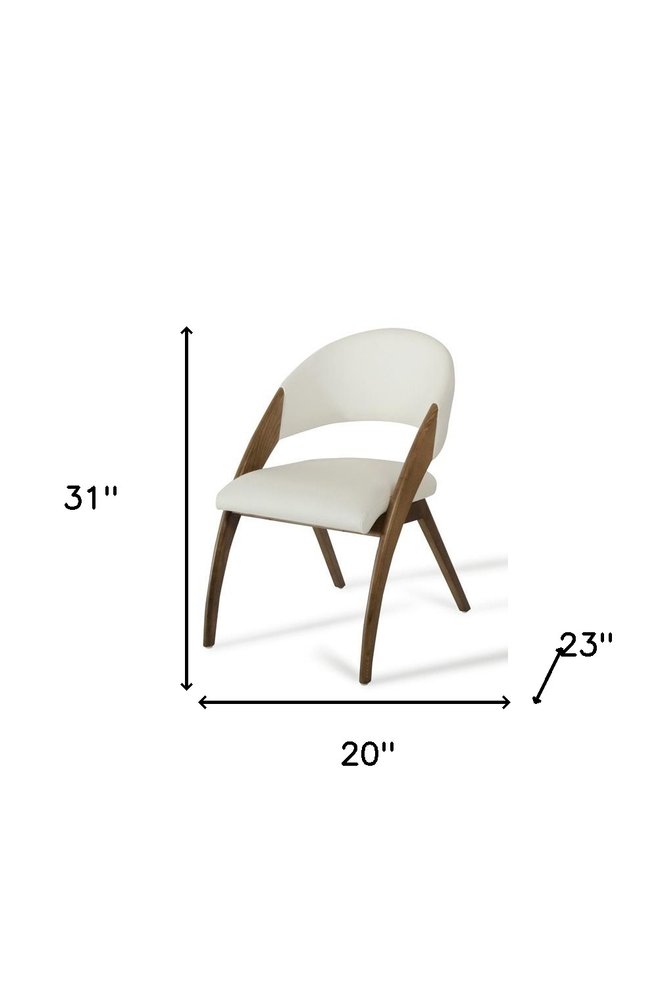 Set of Two Cream and Brown Upholstered Faux Leather Open Back Dining Arm Chairs HomeRoots