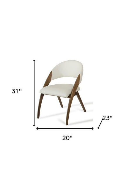 Set of Two Cream and Brown Upholstered Faux Leather Open Back Dining Arm Chairs HomeRoots
