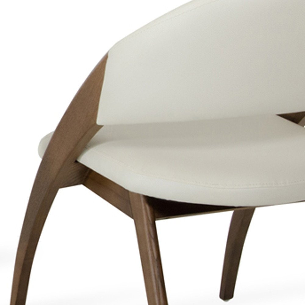 Set of Two Cream and Brown Upholstered Faux Leather Open Back Dining Arm Chairs HomeRoots