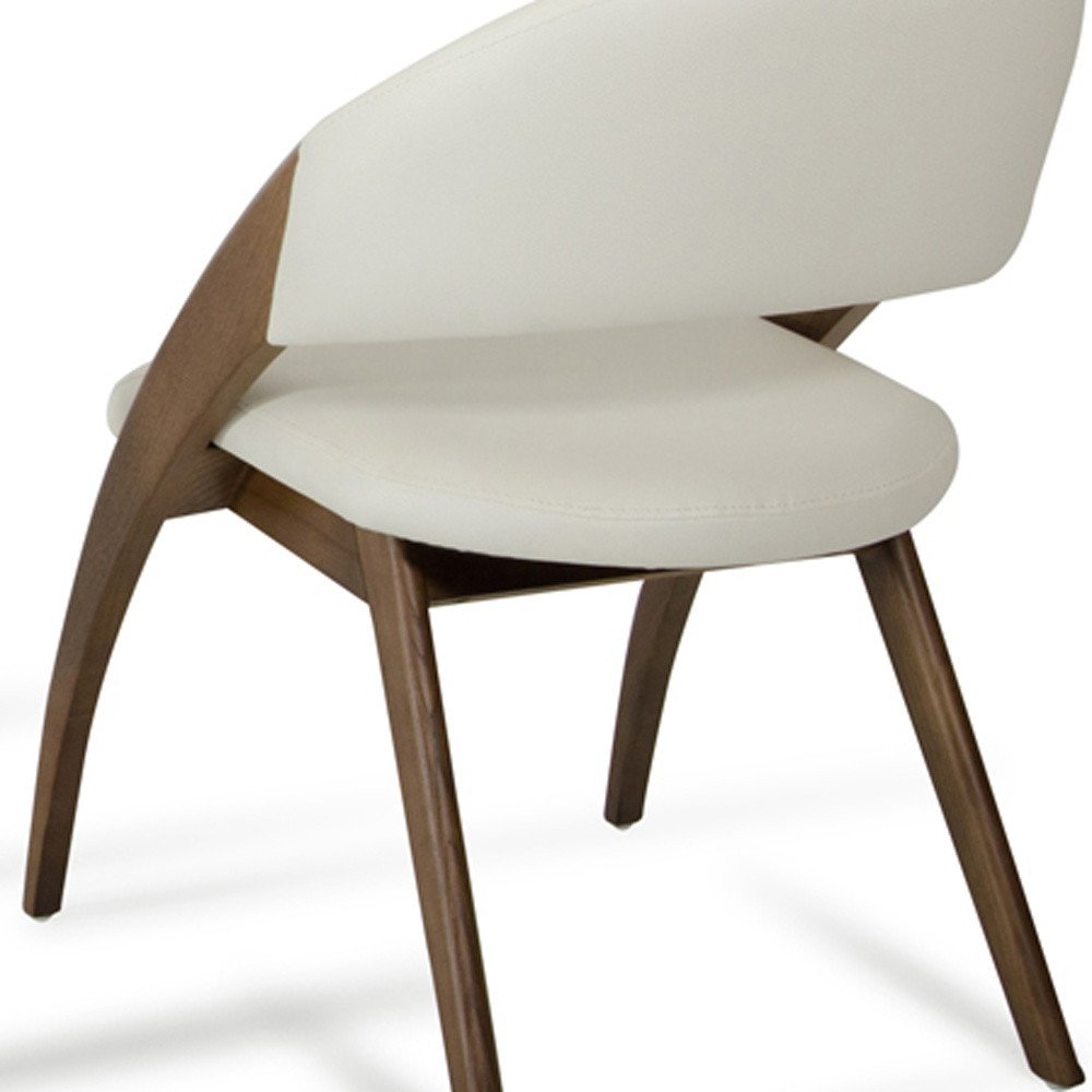 Set of Two Cream and Brown Upholstered Faux Leather Open Back Dining Arm Chairs HomeRoots