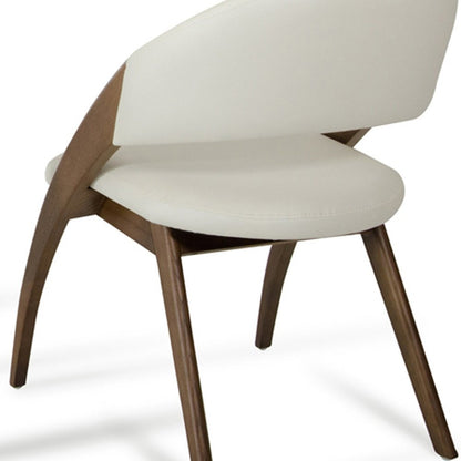 Set of Two Cream and Brown Upholstered Faux Leather Open Back Dining Arm Chairs HomeRoots