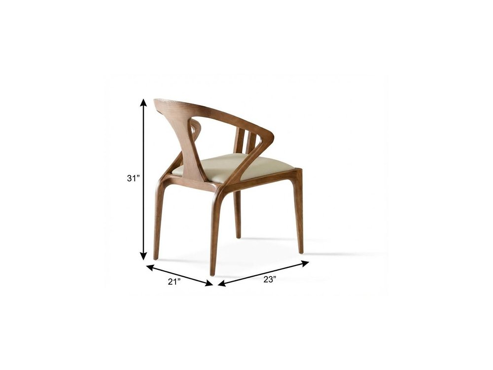 White and Brown Upholstered Faux Leather Curved Back Dining Arm Chair HomeRoots