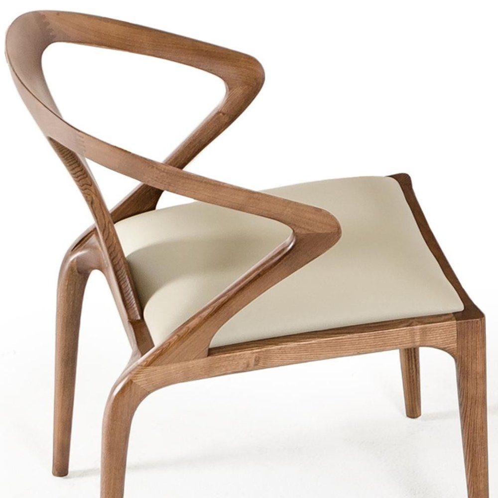 White and Brown Upholstered Faux Leather Curved Back Dining Arm Chair HomeRoots