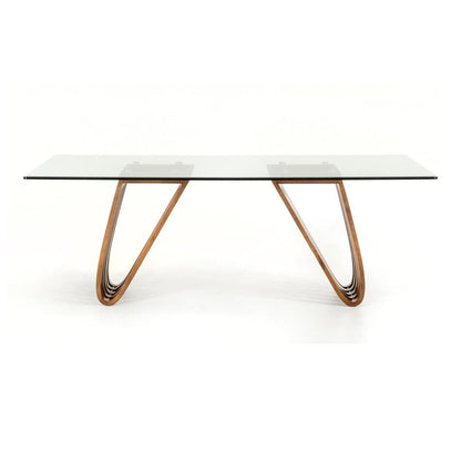 83" Clear And Brown Glass And Solid Wood Double Pedestal Base Dining Table